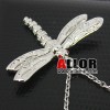Stainless steel dragonfly necklace with red crystal