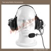 Black heavy duty headset with big round PTT and microphone