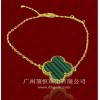 Fashion 925 Sterling Silver jewelry With Green Agate Stone Four Leaf Clover Bracelet
