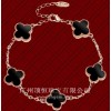China Supplier 925 Sterling Silver jewelry With Black Agate Stone Four Leaf Clover Bracelet
