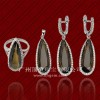 Wholesale Popular Fashion Pear Shape Smoky Quartz Stone 925 Sterling Silver Jewelry Set