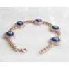 Trendy Ladies Evil Eye Jewelry Dark Blue Gold Plating 7 Inch Silver Bracelet
