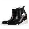 Customized Mens Leather Dress Boots Winter Slip On Boots With Mental Chain