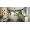 Villa Fashion Style Green Color Pvc Kitchen Furniture U - Shape With Island Bench