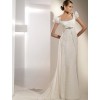 Empire Sheath Column Square Neck Short Sleeves Cathedral Train Chiffon Lace Ribbons Wedding Dress