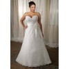 A-line Sweetheart Sweep Train Lace Satin Ribbon Plus Size Wedding Dress