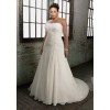 Chiffon Over Satin A-line Scoop Neck Chapel Train Appliques Plus Size Wedding Dress