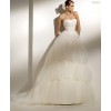 Ball Gown Scoop Neck Strapless Chapel Train Yarn Manmade Flowers Wedding Dress