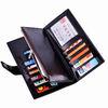 Oil Wax Leather Black Clutch Bag With Multi Card Position , Thin Long Trifold Womens Wallet