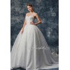 Stapsless Jacquard Satin Lace Applique Wedding Gown