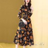 Orange And White Large Dots Small Dots Long Skirt Dress